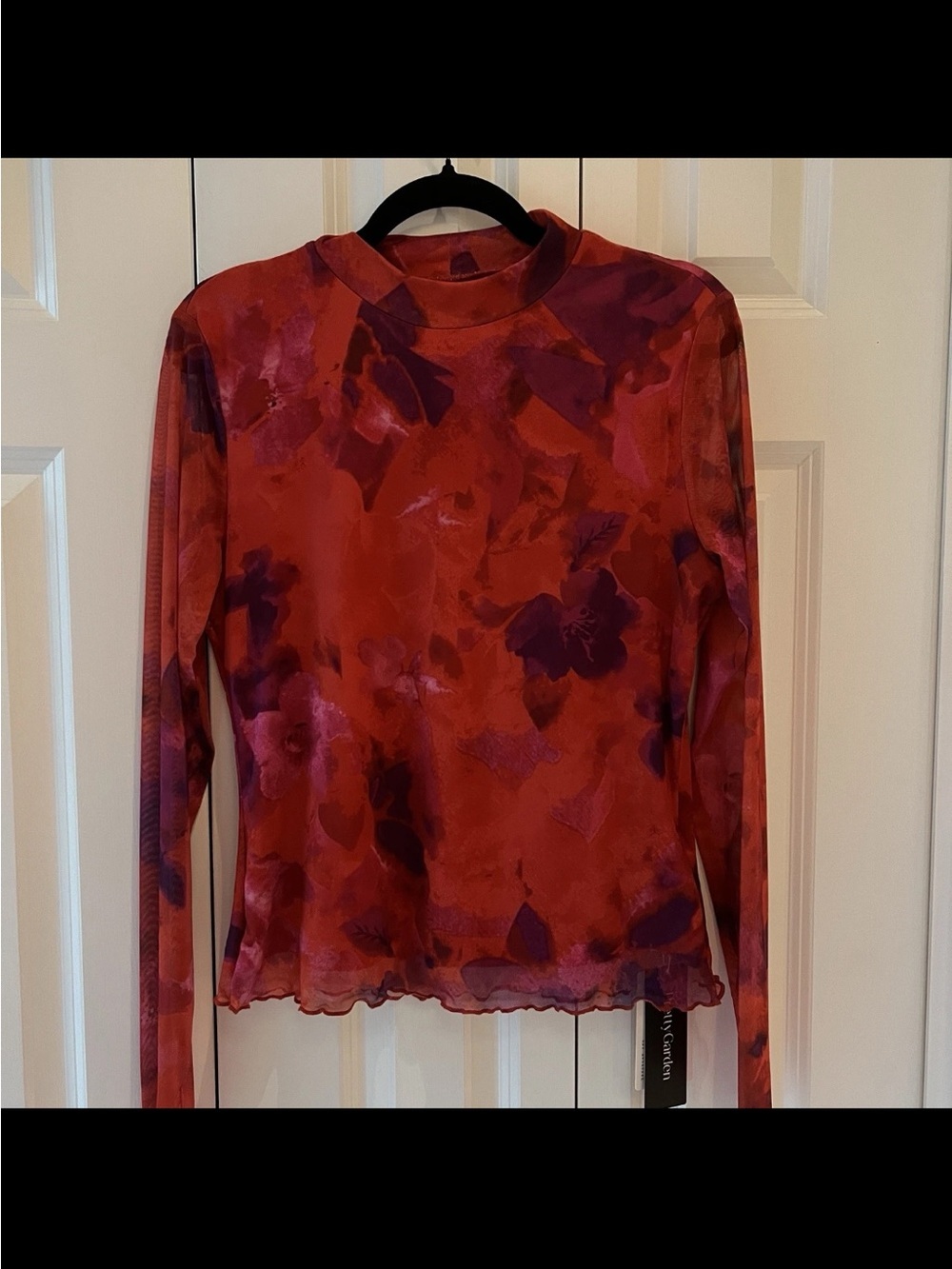 π PRETTYGARDEN Large Floral Mesh Mock Neck Long Sleeve Top NWT - Picture 2 of 6